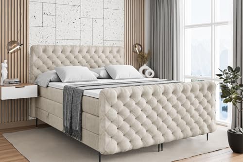 ALTDECOR Boxspringbett mit Schwarz Füßen, Matratze und Lattenrost, Topper, Fußteil, Polsterbett mit Bettkasten, Bett mit Stauraum H3- und H4- Matratze -BOXI8-FC-Z KING-180x200 - Beige Monolith von ALTDECOR