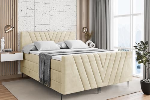 ALTDECOR Boxspringbett mit Schwarz Füßen, Matratze und Lattenrost, Topper, Fußteil, Polsterbett mit Bettkasten, Bett mit Stauraum H3- und H4- Matratze -ERNINA-FC-Z KING-160x200 - Beige Casablanca ALTDECOR Boxspringbett mit Schwarz Füßen, Matratze und Lattenrost, Topper, Fußteil, Polsterbett mit Bettkasten, Bett mit Stauraum H3- und H4- Matratze -ERNINA-FC-Z KING-160x200 - Beige Casablanca von ALTDECOR