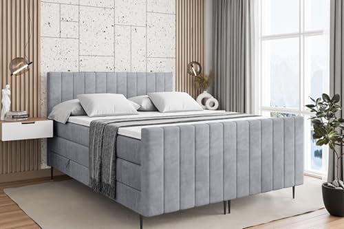 ALTDECOR Boxspringbett mit Schwarz Füßen, Matratze und Lattenrost, Topper, Fußteil, Polsterbett mit Bettkasten, Bett mit Stauraum H3- und H4- Matratze -Edita-FC-Z KING-120x200 - Grau Monolith von ALTDECOR