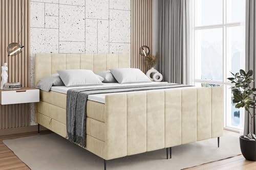 ALTDECOR Boxspringbett mit Schwarz Füßen, Matratze und Lattenrost, Topper, Fußteil, Polsterbett mit Bettkasten, Bett mit Stauraum H3- und H4- Matratze -MOETI-FC-Z KING-120x200 - Beige Casablanca ALTDECOR Boxspringbett mit Schwarz Füßen, Matratze und Lattenrost, Topper, Fußteil, Polsterbett mit Bettkasten, Bett mit Stauraum H3- und H4- Matratze -MOETI-FC-Z KING-120x200 - Beige Casablanca von ALTDECOR