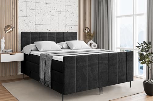 ALTDECOR Boxspringbett mit Schwarz Füßen, Matratze und Lattenrost, Topper, Fußteil, Polsterbett mit Bettkasten, Bett mit Stauraum H3- und H4- Matratze -MOETI-FC-Z KING-140x200 - Schwarz Casablanca von ALTDECOR