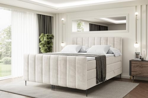 ALTDECOR Boxspringbett mit Schwarz Füßen, Matratze und Lattenrost, Topper, Fußteil, Polsterbett mit Bettkasten, Bett mit Stauraum H3- und H4- Matratze -OTTA-FC-Z KING-200x200 - Beige Monolith ALTDECOR Boxspringbett mit Schwarz Füßen, Matratze und Lattenrost, Topper, Fußteil, Polsterbett mit Bettkasten, Bett mit Stauraum H3- und H4- Matratze -OTTA-FC-Z KING-200x200 - Beige Monolith von ALTDECOR
