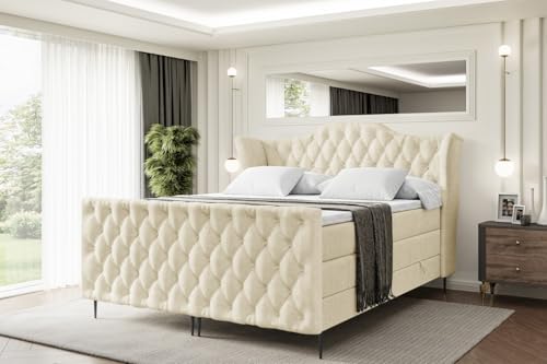 ALTDECOR Boxspringbett mit Schwarz Füßen, Matratze und Lattenrost, Topper, Fußteil, Polsterbett mit Bettkasten, Bett mit Stauraum H3- und H4- Matratze -Vila-FC-Z KING-140x200 - Beige Casablanca ALTDECOR Boxspringbett mit Schwarz Füßen, Matratze und Lattenrost, Topper, Fußteil, Polsterbett mit Bettkasten, Bett mit Stauraum H3- und H4- Matratze -Vila-FC-Z KING-140x200 - Beige Casablanca von ALTDECOR