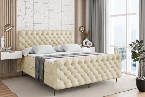 ALTDECOR Boxspringbett mit Schwarz Füßen, Matratze und Lattenrost, Topper, Fußteil, Polsterbett mit Bettkasten, Bett mit Stauraum H4-Matratze, Doppelbett - BOXI8-FC-Z - 200x200 - Beige Casablanca ALTDECOR Boxspringbett mit Schwarz Füßen, Matratze und Lattenrost, Topper, Fußteil, Polsterbett mit Bettkasten, Bett mit Stauraum H4-Matratze, Doppelbett - BOXI8-FC-Z - 200x200 - Beige Casablanca von ALTDECOR