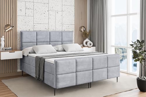 ALTDECOR Boxspringbett mit Schwarz Füßen, Matratze und Lattenrost, Topper, Fußteil, Polsterbett mit Bettkasten, Bett mit Stauraum H4-Matratze, Doppelbett - NOVA-FC-Z - 120x200 - Grau Monolith von ALTDECOR