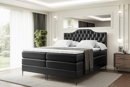 ALTDECOR Boxspringbett mit Schwarz Füßen, Matratze und Lattenrost, Topper, Polsterbett mit Bettkasten, Bett mit Stauraum H3- und H4- Matratze, Doppelbett -VILA-1-FC KING-120x200 - Schwarz Kunstleder von ALTDECOR