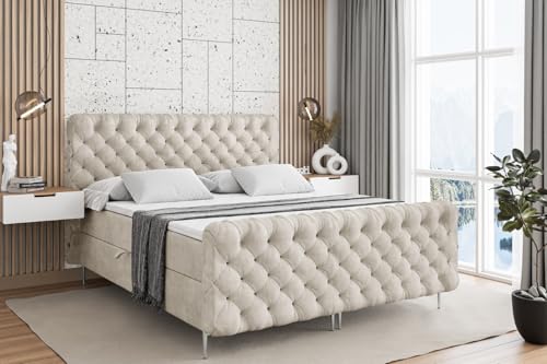 ALTDECOR Boxspringbett mit Silber Füßen, Matratze und Lattenrost, Topper, Fußteil, Polsterbett mit Bettkasten, Bett mit Stauraum H3-Matratze, Doppelbett - BOXI8-FS-Z - 160x200 - Beige Monolith ALTDECOR Boxspringbett mit Silber Füßen, Matratze und Lattenrost, Topper, Fußteil, Polsterbett mit Bettkasten, Bett mit Stauraum H3-Matratze, Doppelbett - BOXI8-FS-Z - 160x200 - Beige Monolith von ALTDECOR