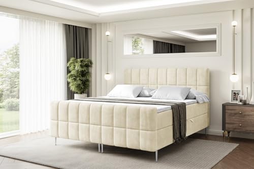 ALTDECOR Boxspringbett mit Silber Füßen, Matratze und Lattenrost, Topper, Fußteil, Polsterbett mit Bettkasten, Bett mit Stauraum H3-Matratze, Doppelbett - Miami-FS-Z - 160x200 - Beige Casablanca ALTDECOR Boxspringbett mit Silber Füßen, Matratze und Lattenrost, Topper, Fußteil, Polsterbett mit Bettkasten, Bett mit Stauraum H3-Matratze, Doppelbett - Miami-FS-Z - 160x200 - Beige Casablanca von ALTDECOR