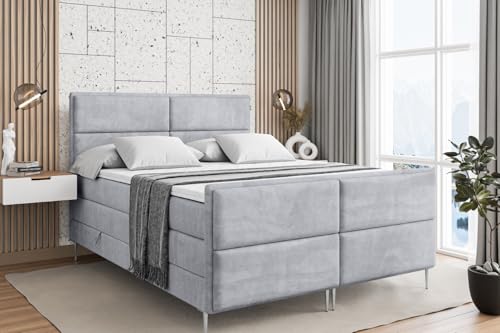 ALTDECOR Boxspringbett mit Silber Füßen, Matratze und Lattenrost, Topper, Fußteil, Polsterbett mit Bettkasten, Bett mit Stauraum H3- und H4- Matratze -Aura-FS-Z KING-160x200 - Grau Monolith ALTDECOR Boxspringbett mit Silber Füßen, Matratze und Lattenrost, Topper, Fußteil, Polsterbett mit Bettkasten, Bett mit Stauraum H3- und H4- Matratze -Aura-FS-Z KING-160x200 - Grau Monolith von ALTDECOR