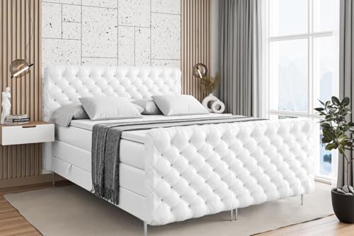 ALTDECOR Boxspringbett mit Silber Füßen, Matratze und Lattenrost, Topper, Fußteil, Polsterbett mit Bettkasten, Bett mit Stauraum H3- und H4- Matratze -BOXI8-FS-Z KING-140x200 - Weiß Kunstleder ALTDECOR Boxspringbett mit Silber Füßen, Matratze und Lattenrost, Topper, Fußteil, Polsterbett mit Bettkasten, Bett mit Stauraum H3- und H4- Matratze -BOXI8-FS-Z KING-140x200 - Weiß Kunstleder von ALTDECOR