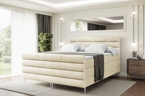 ALTDECOR Boxspringbett mit Silber Füßen, Matratze und Lattenrost, Topper, Fußteil, Polsterbett mit Bettkasten, Bett mit Stauraum H3- und H4- Matratze -Celestia-FS-Z KING-140x200 - Beige Casablanca ALTDECOR Boxspringbett mit Silber Füßen, Matratze und Lattenrost, Topper, Fußteil, Polsterbett mit Bettkasten, Bett mit Stauraum H3- und H4- Matratze -Celestia-FS-Z KING-140x200 - Beige Casablanca von ALTDECOR