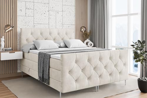 ALTDECOR Boxspringbett mit Silber Füßen, Matratze und Lattenrost, Topper, Fußteil, Polsterbett mit Bettkasten, Bett mit Stauraum H3- und H4- Matratze -Mirage-FS-Z KING-140x200 - Beige Monolith ALTDECOR Boxspringbett mit Silber Füßen, Matratze und Lattenrost, Topper, Fußteil, Polsterbett mit Bettkasten, Bett mit Stauraum H3- und H4- Matratze -Mirage-FS-Z KING-140x200 - Beige Monolith von ALTDECOR
