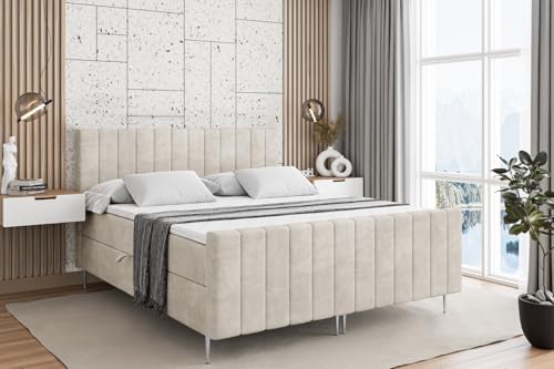 ALTDECOR Boxspringbett mit Silber Füßen, Matratze und Lattenrost, Topper, Fußteil, Polsterbett mit Bettkasten, Bett mit Stauraum H4-Matratze, Doppelbett - Edita-FS-Z - 180x200 - Beige Monolith ALTDECOR Boxspringbett mit Silber Füßen, Matratze und Lattenrost, Topper, Fußteil, Polsterbett mit Bettkasten, Bett mit Stauraum H4-Matratze, Doppelbett - Edita-FS-Z - 180x200 - Beige Monolith von ALTDECOR