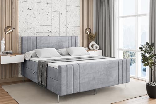 ALTDECOR Boxspringbett mit Silber Füßen, Matratze und Lattenrost, Topper, Fußteil, Polsterbett mit Bettkasten, Bett mit Stauraum H4-Matratze, Doppelbett - IDRIKO-FS-Z - 180x200 - Grau Monolith von ALTDECOR