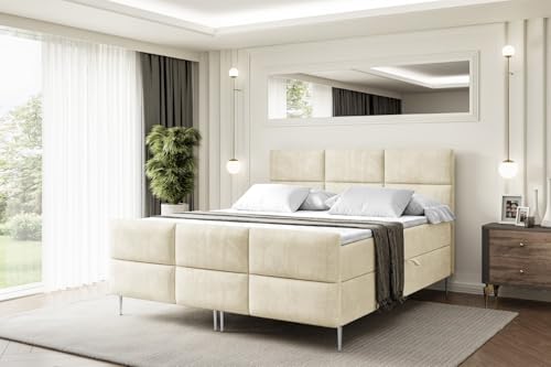 ALTDECOR Boxspringbett mit Silber Füßen, Matratze und Lattenrost, Topper, Fußteil, Polsterbett mit Bettkasten, Bett mit Stauraum H4-Matratze, Doppelbett - Ohio-FS-Z - 200x200 - Beige Casablanca ALTDECOR Boxspringbett mit Silber Füßen, Matratze und Lattenrost, Topper, Fußteil, Polsterbett mit Bettkasten, Bett mit Stauraum H4-Matratze, Doppelbett - Ohio-FS-Z - 200x200 - Beige Casablanca von ALTDECOR