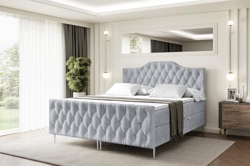 ALTDECOR Boxspringbett mit Silber Füßen, Matratze und Lattenrost, Topper, Fußteil, Polsterbett mit Bettkasten, Bett mit Stauraum H4-Matratze, Doppelbett - VILA-1-FS-Z - 160x200 - Grau Monolith von ALTDECOR