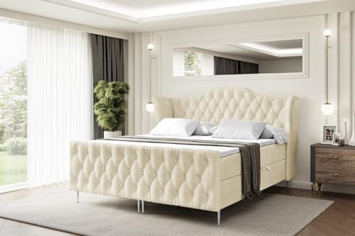 ALTDECOR Boxspringbett mit Silber Füßen, Matratze und Lattenrost, Topper, Fußteil, Polsterbett mit Bettkasten, Bett mit Stauraum H4-Matratze, Doppelbett - Vila-FS-Z - 200x200 - Beige Casablanca ALTDECOR Boxspringbett mit Silber Füßen, Matratze und Lattenrost, Topper, Fußteil, Polsterbett mit Bettkasten, Bett mit Stauraum H4-Matratze, Doppelbett - Vila-FS-Z - 200x200 - Beige Casablanca von ALTDECOR