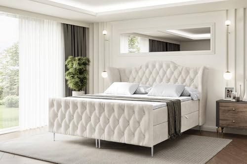 ALTDECOR Boxspringbett mit Silber Füßen, Matratze und Lattenrost, Topper, Fußteil, Polsterbett mit Bettkasten, Bett mit Stauraum H4-Matratze, Doppelbett - Vila-FS-Z - 200x200 - Beige Monolith ALTDECOR Boxspringbett mit Silber Füßen, Matratze und Lattenrost, Topper, Fußteil, Polsterbett mit Bettkasten, Bett mit Stauraum H4-Matratze, Doppelbett - Vila-FS-Z - 200x200 - Beige Monolith von ALTDECOR