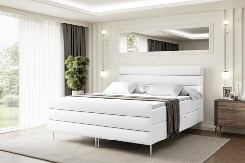 ALTDECOR Boxspringbett mit Silber Füßen, Matratze und Lattenrost, Topper, Fußteil, Polsterbett mit Bettkasten, Bett mit Stauraum H4-Matratze - Celestia-FS-Z - 180x200 - Weiß Kunstleder ALTDECOR Boxspringbett mit Silber Füßen, Matratze und Lattenrost, Topper, Fußteil, Polsterbett mit Bettkasten, Bett mit Stauraum H4-Matratze - Celestia-FS-Z - 180x200 - Weiß Kunstleder von ALTDECOR