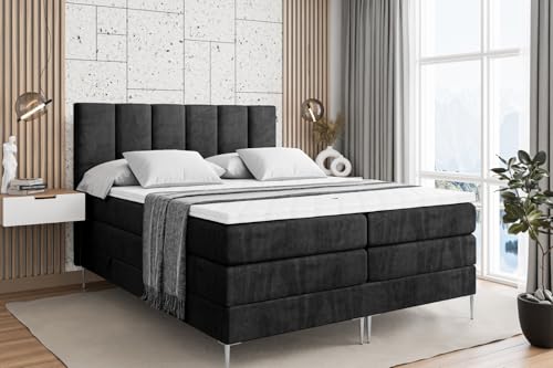 ALTDECOR Boxspringbett mit Silber Füßen, Matratze und Lattenrost, Topper, Polsterbett mit Bettkasten, Bett mit Stauraum H3- und H4- Matratze, Doppelbett -BOXI1-FS KING-140x200 - Schwarz Casablanca von ALTDECOR