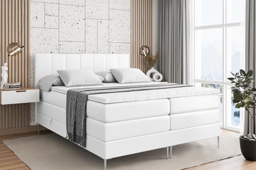 ALTDECOR Boxspringbett mit Silber Füßen, Matratze und Lattenrost, Topper, Polsterbett mit Bettkasten, Bett mit Stauraum H3- und H4- Matratze, Doppelbett -MOETI-FS KING-200x200 - Weiß Kunstleder ALTDECOR Boxspringbett mit Silber Füßen, Matratze und Lattenrost, Topper, Polsterbett mit Bettkasten, Bett mit Stauraum H3- und H4- Matratze, Doppelbett -MOETI-FS KING-200x200 - Weiß Kunstleder von ALTDECOR
