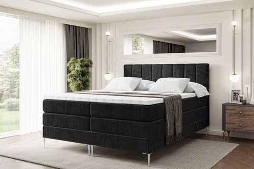 ALTDECOR Boxspringbett mit Silber Füßen, Matratze und Lattenrost, Topper, Polsterbett mit Bettkasten, Bett mit Stauraum H3- und H4- Matratze, Doppelbett -OTTA-FS KING-120x200 - Schwarz Casablanca von ALTDECOR