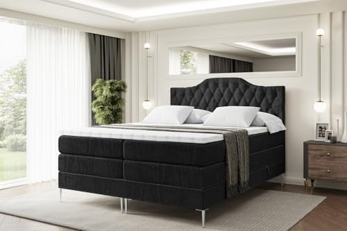 ALTDECOR Boxspringbett mit Silber Füßen, Matratze und Lattenrost, Topper, Polsterbett mit Bettkasten, Bett mit Stauraum H3- und H4- Matratze, Doppelbett -VILA-1-FS KING-160x200 - Schwarz Casablanca ALTDECOR Boxspringbett mit Silber Füßen, Matratze und Lattenrost, Topper, Polsterbett mit Bettkasten, Bett mit Stauraum H3- und H4- Matratze, Doppelbett -VILA-1-FS KING-160x200 - Schwarz Casablanca von ALTDECOR