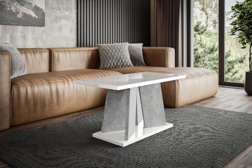 ALTDECOR Couchtisch, Kaffeetisch, ideal als Sofatisch oder Wohnzimmertisch, solide Konstruktion aus Möbelplatte, 110x70x60 cm - Hochglanz Weiß/Betonoptik - UFOM ALTDECOR Couchtisch, Kaffeetisch, ideal als Sofatisch oder Wohnzimmertisch, solide Konstruktion aus Möbelplatte, 110x70x60 cm - Hochglanz Weiß/Betonoptik - UFOM von ALTDECOR