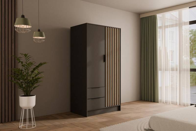 ALTDECOR Drehtürenschrank NELIA (Kleiderschrank Garderobenschrank mit viel Stauraum, Moderner Schrank) Vielseitiger Drehtürenschrank mit Spiegeltüren Spiegel Lamellen von ALTDECOR