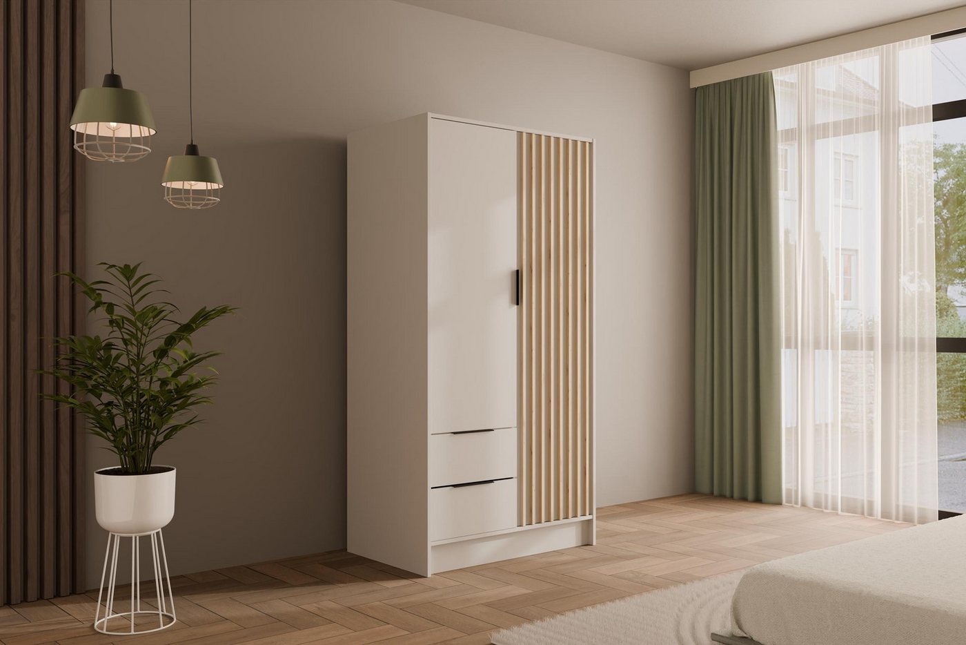 ALTDECOR Drehtürenschrank NELIA (Kleiderschrank Garderobenschrank mit viel Stauraum, Moderner Schrank) Vielseitiger Drehtürenschrank mit Spiegeltüren Spiegel Lamellen von ALTDECOR