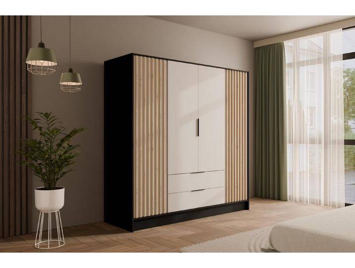 ALTDECOR Drehtürenschrank NELIA (Kleiderschrank Garderobenschrank mit viel Stauraum, Moderner Schrank) Vielseitiger Drehtürenschrank mit Spiegeltüren Spiegel Lamellen von ALTDECOR