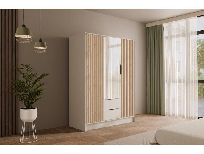 ALTDECOR Drehtürenschrank NELIA (Kleiderschrank Garderobenschrank mit viel Stauraum, Moderner Schrank) Vielseitiger Drehtürenschrank mit Spiegeltüren Spiegel Lamellen von ALTDECOR