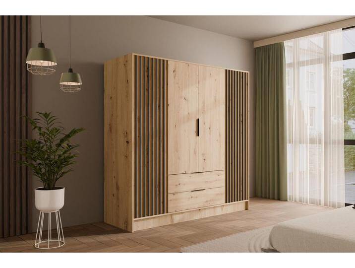 ALTDECOR Drehtürenschrank NELIA (Kleiderschrank Garderobenschrank mit viel Stauraum, Moderner Schrank) Vielseitiger Drehtürenschrank mit Spiegeltüren Spiegel Lamellen von ALTDECOR