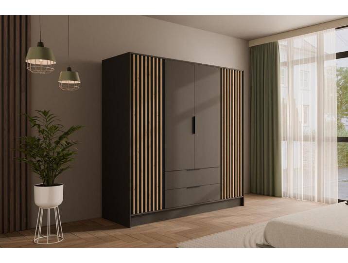 ALTDECOR Drehtürenschrank NELIA (Kleiderschrank Garderobenschrank mit viel Stauraum, Moderner Schrank) Vielseitiger Drehtürenschrank mit Spiegeltüren Spiegel Lamellen von ALTDECOR