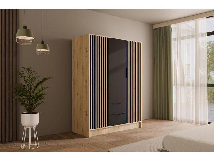 ALTDECOR Drehtürenschrank NELIA (Kleiderschrank Garderobenschrank mit viel Stauraum, Moderner Schrank) Vielseitiger Drehtürenschrank mit Spiegeltüren Spiegel Lamellen von ALTDECOR