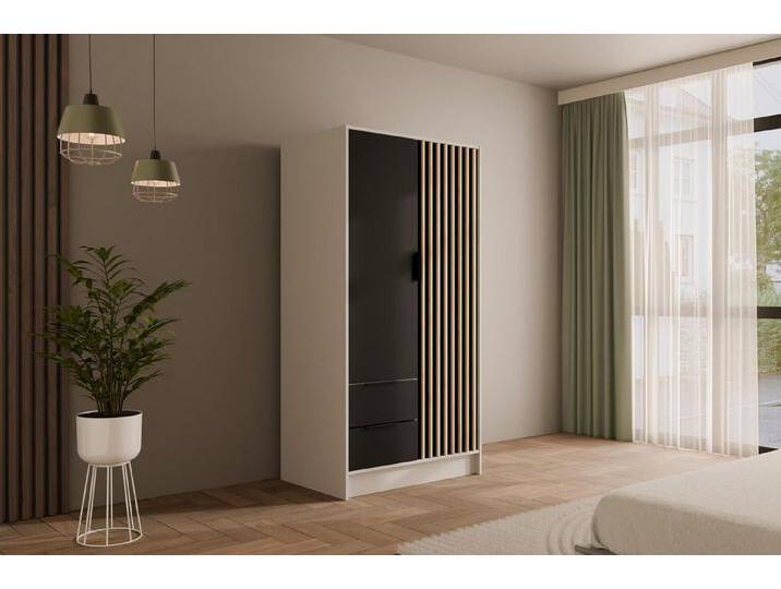 ALTDECOR Drehtürenschrank NELIA (Kleiderschrank Garderobenschrank mit viel Stauraum, Moderner Schrank) Vielseitiger Drehtürenschrank mit Spiegeltüren Spiegel Lamellen von ALTDECOR