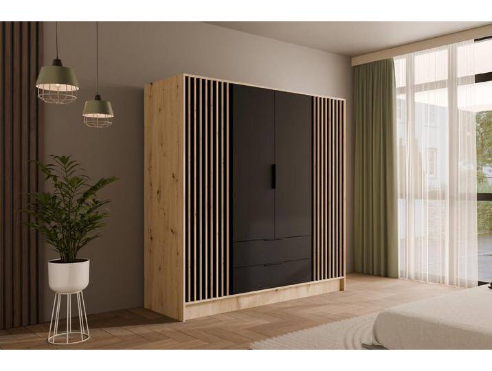 ALTDECOR Drehtürenschrank NELIA (Kleiderschrank Garderobenschrank mit viel Stauraum, Moderner Schrank) Vielseitiger Drehtürenschrank mit Spiegeltüren Spiegel Lamellen von ALTDECOR