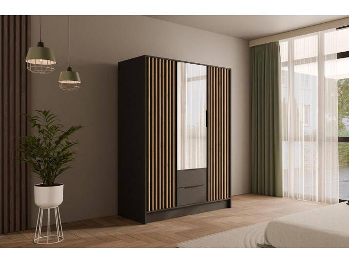 ALTDECOR Drehtürenschrank NELIA (Kleiderschrank Garderobenschrank mit viel Stauraum, Moderner Schrank) Vielseitiger Drehtürenschrank mit Spiegeltüren Spiegel Lamellen von ALTDECOR