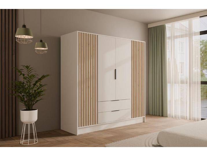ALTDECOR Drehtürenschrank NELIA (Kleiderschrank Garderobenschrank mit viel Stauraum, Moderner Schrank) Vielseitiger Drehtürenschrank mit Spiegeltüren Spiegel Lamellen von ALTDECOR