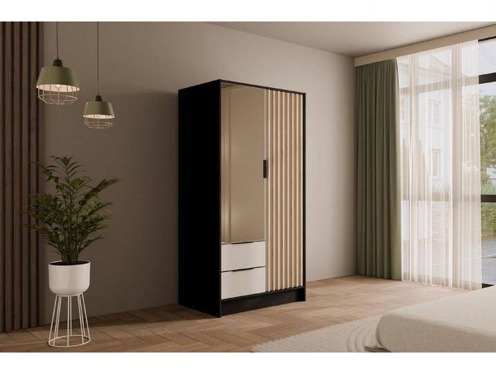 ALTDECOR Drehtürenschrank NELIA (Kleiderschrank Garderobenschrank mit viel Stauraum, Moderner Schrank) Vielseitiger Drehtürenschrank mit Spiegeltüren Spiegel Lamellen von ALTDECOR