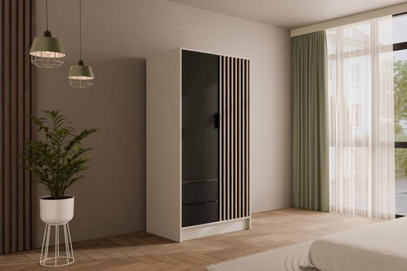 ALTDECOR Drehtürenschrank NELIA (Kleiderschrank Garderobenschrank mit viel Stauraum, Moderner Schrank) Vielseitiger Drehtürenschrank mit Spiegeltüren Spiegel Lamellen von ALTDECOR