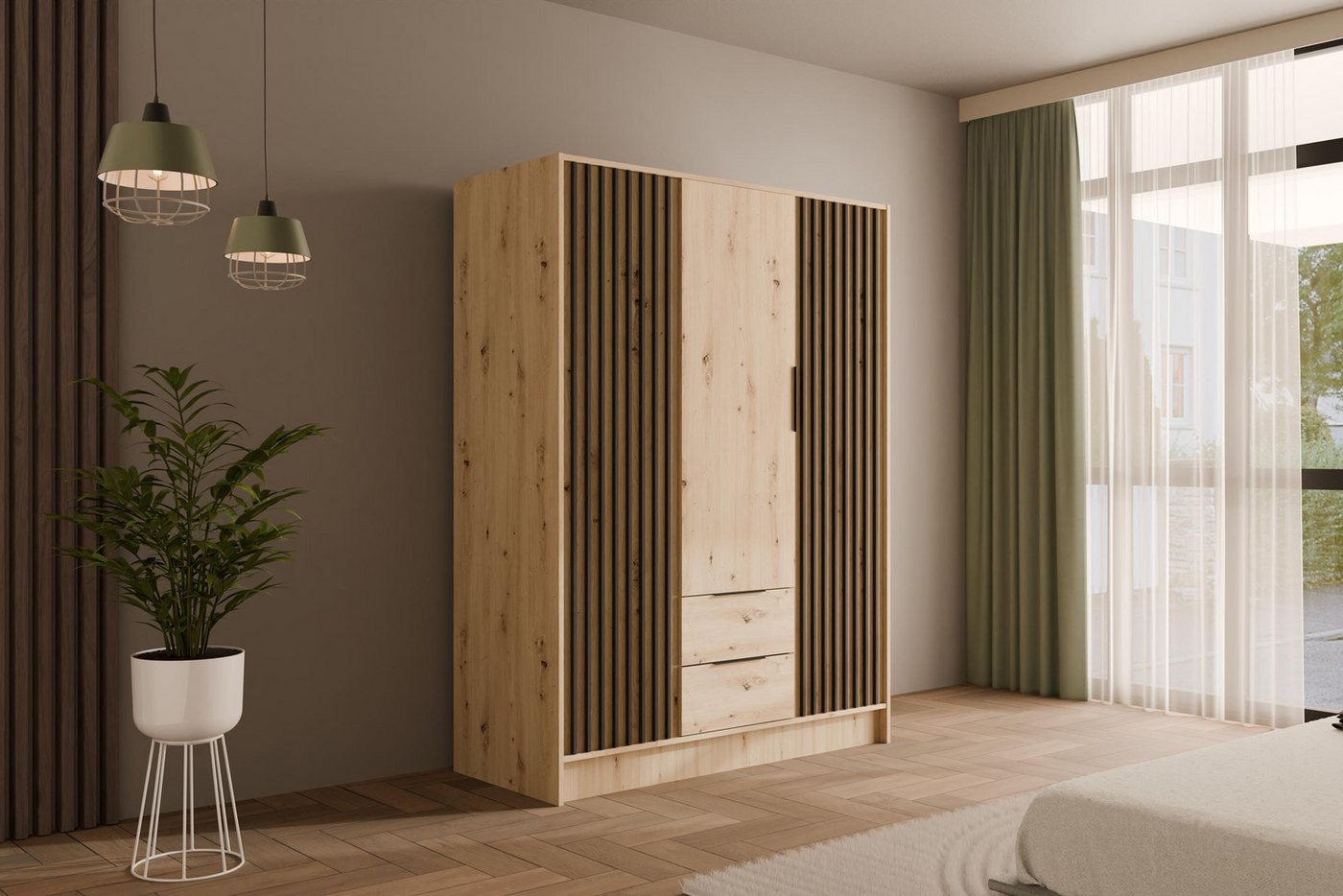 ALTDECOR Drehtürenschrank NELIA (Kleiderschrank Garderobenschrank mit viel Stauraum, Moderner Schrank) Vielseitiger Drehtürenschrank mit Spiegeltüren Spiegel Lamellen von ALTDECOR