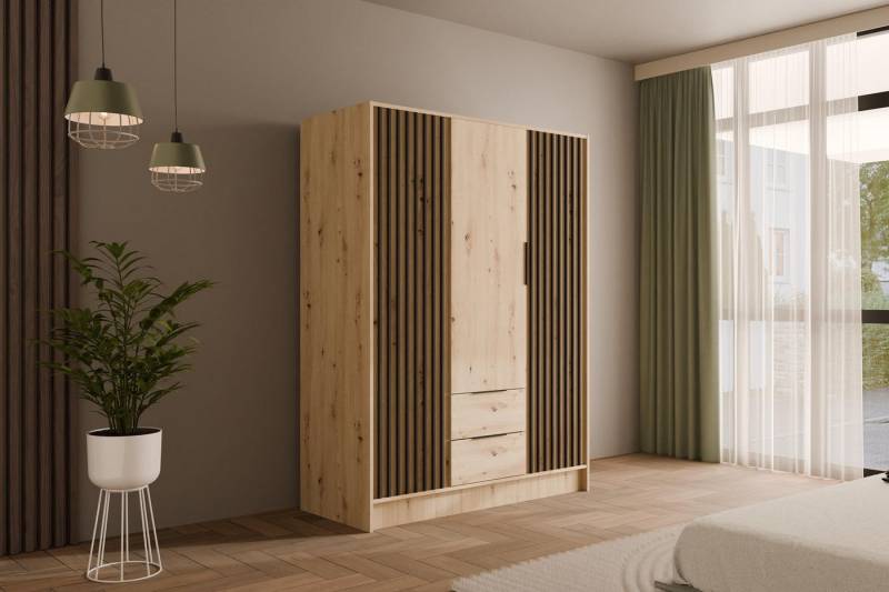 ALTDECOR Drehtürenschrank NELIA (Kleiderschrank Garderobenschrank mit viel Stauraum, Moderner Schrank) Vielseitiger Drehtürenschrank mit Spiegeltüren Spiegel Lamellen von ALTDECOR