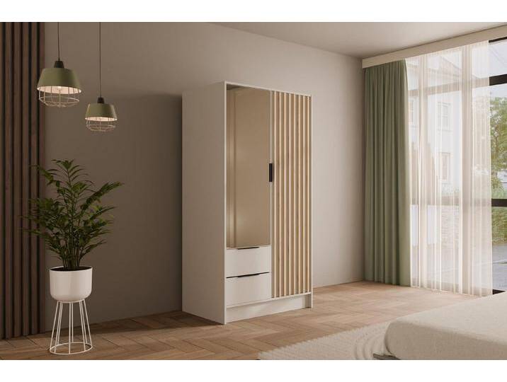 ALTDECOR Drehtürenschrank NELIA (Kleiderschrank Garderobenschrank mit viel Stauraum, Moderner Schrank) Vielseitiger Drehtürenschrank mit Spiegeltüren Spiegel Lamellen von ALTDECOR