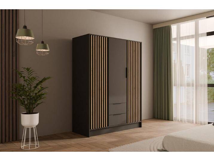 ALTDECOR Drehtürenschrank NELIA (Kleiderschrank Garderobenschrank mit viel Stauraum, Moderner Schrank) Vielseitiger Drehtürenschrank mit Spiegeltüren Spiegel Lamellen von ALTDECOR