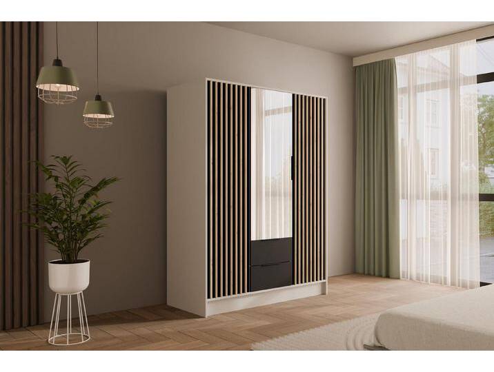 ALTDECOR Drehtürenschrank NELIA (Kleiderschrank Garderobenschrank mit viel Stauraum, Moderner Schrank) Vielseitiger Drehtürenschrank mit Spiegeltüren Spiegel Lamellen von ALTDECOR