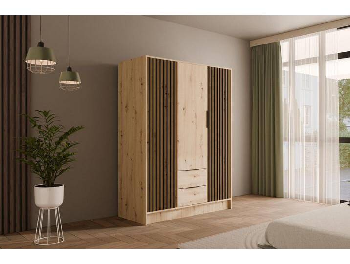 ALTDECOR Drehtürenschrank NELIA (Kleiderschrank Garderobenschrank mit viel Stauraum, Moderner Schrank) Vielseitiger Drehtürenschrank mit Spiegeltüren Spiegel Lamellen von ALTDECOR