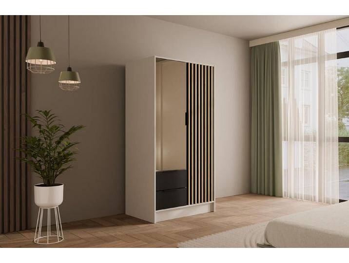 ALTDECOR Drehtürenschrank NELIA (Kleiderschrank Garderobenschrank mit viel Stauraum, Moderner Schrank) Vielseitiger Drehtürenschrank mit Spiegeltüren Spiegel Lamellen von ALTDECOR
