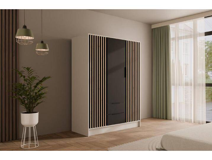 ALTDECOR Drehtürenschrank NELIA (Kleiderschrank Garderobenschrank mit viel Stauraum, Moderner Schrank) Vielseitiger Drehtürenschrank mit Spiegeltüren Spiegel Lamellen von ALTDECOR