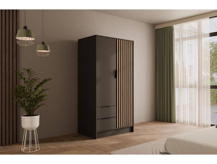 ALTDECOR Drehtürenschrank NELIA (Kleiderschrank Garderobenschrank mit viel Stauraum, Moderner Schrank) Vielseitiger Drehtürenschrank mit Spiegeltüren Spiegel Lamellen von ALTDECOR